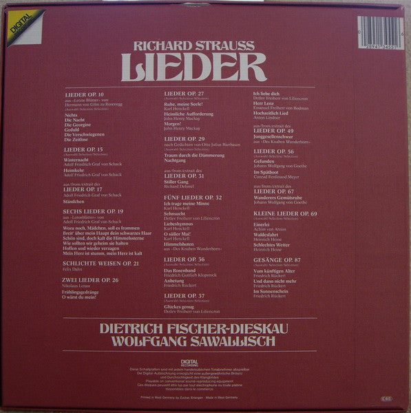 Richard Strauss, Dietrich Fischer-Dieskau, Wolfgang Sawallisch : Lieder (3xLP, Album, Dig + Box)