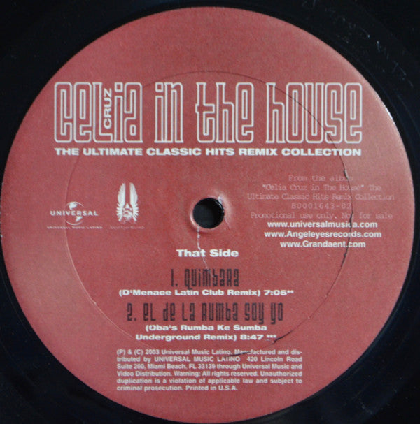 Celia Cruz : Celia Cruz In The House (The Ultimate Classic Hits Remix Collection) (12", Promo, Smplr)