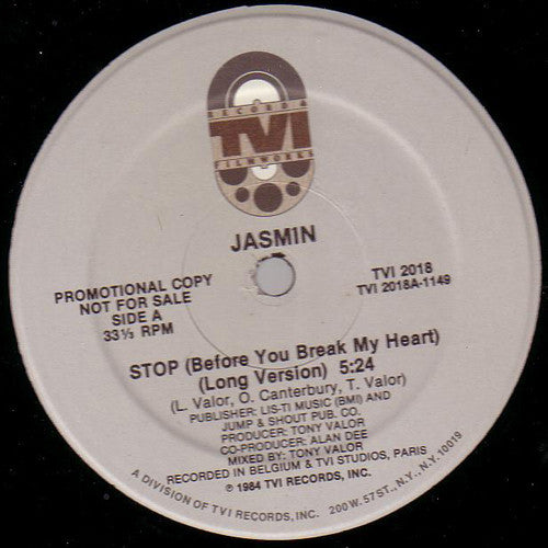 Jasmin (15) : Stop (Before You Break My Heart) (12", Promo)