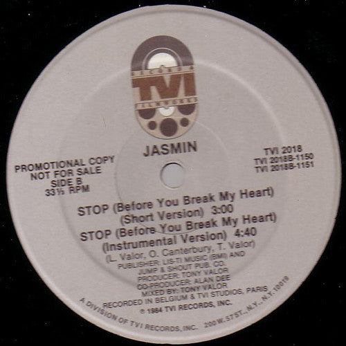 Jasmin (15) : Stop (Before You Break My Heart) (12", Promo)