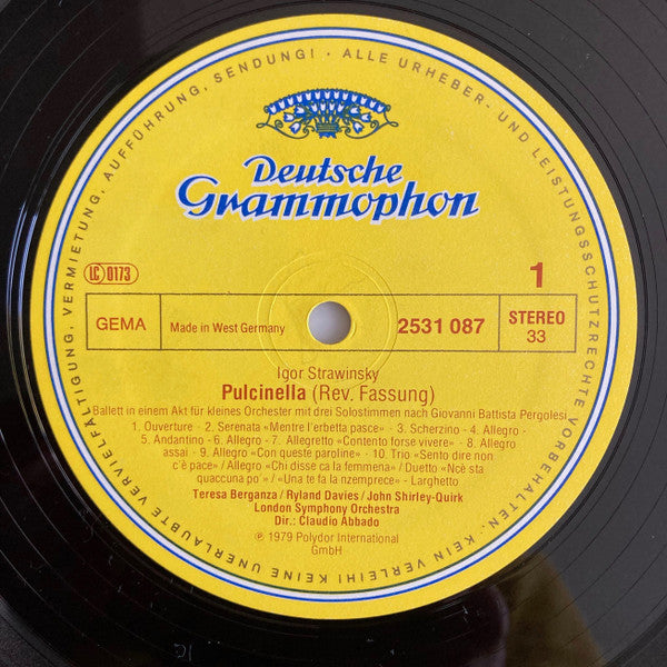 Igor Stravinsky – Teresa Berganza • Ryland Davies • John Shirley-Quirk, London Symphony Orchestra • Claudio Abbado : Pulcinella (LP)