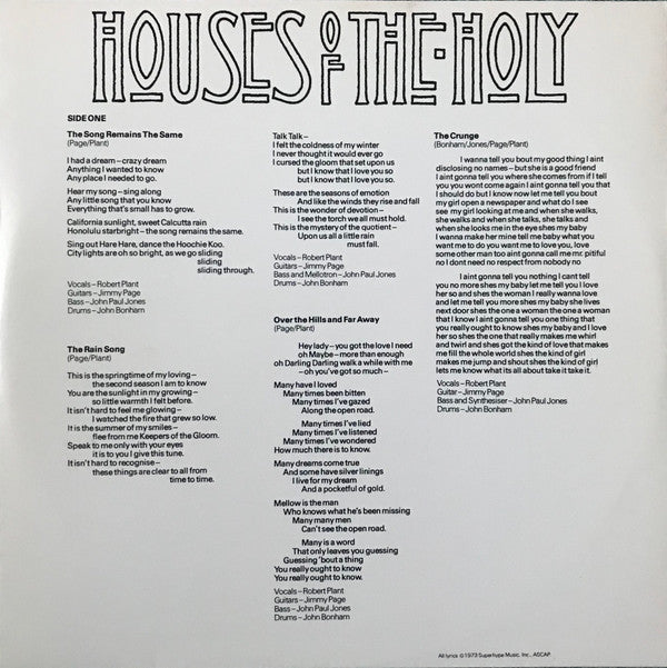 Led Zeppelin : Houses Of The Holy (LP, Album, RE)