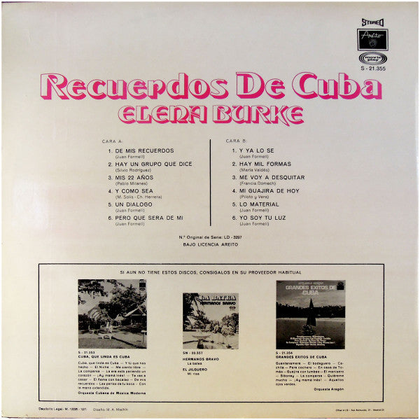 Elena Burke : Recuerdos De Cuba (LP, Album)