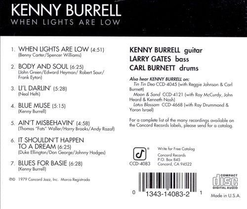Kenny Burrell - When Lights Are Low vinyl record, CD (Mint (M)) | Lulo Records