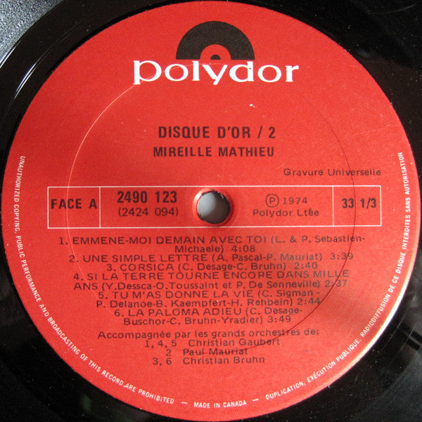 Mireille Mathieu : Disque D'or / 2 (LP, Comp, Gat)