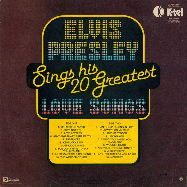 Elvis Presley : 20 Greatest Love Songs (LP, Comp)