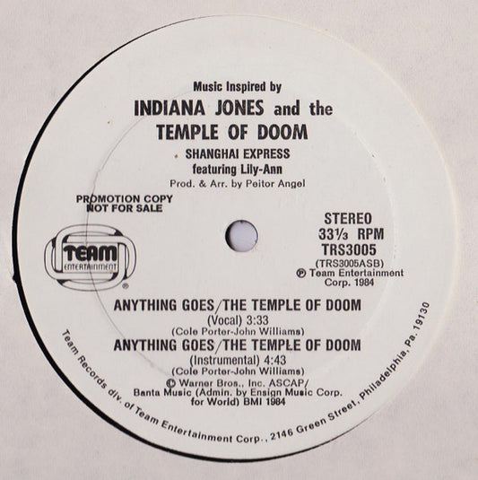 Shanghai Express Featuring Lily-Ann : Anything Goes / The Temple Of Doom (Music Inspired By Indiana Jones And The Temple Of Doom) (12", Promo)