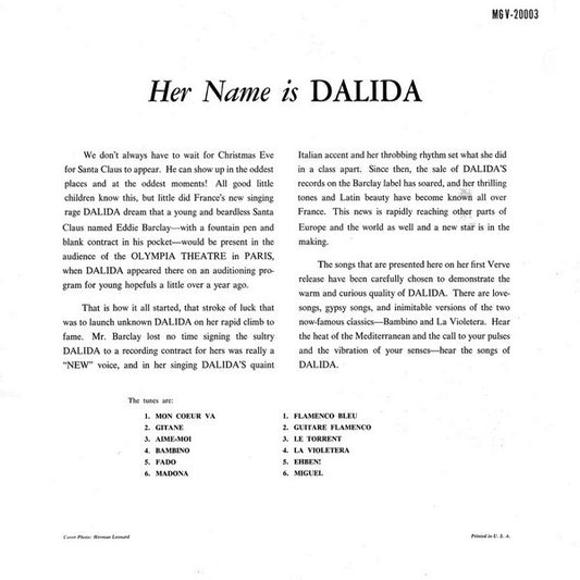 Dalida - Elle S'Appelle Dalida (Her Name Is Dalida) vinyl record, LP (Very Good Plus (VG+)) | Lulo Records