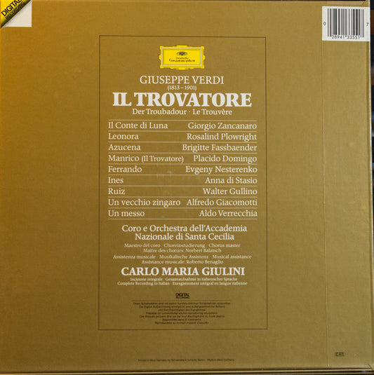 Giuseppe Verdi - Placido Domingo, Rosalind Plowright, Brigitte Fassbaender, Giorgio Zancanaro, Evgeny Nesterenko, Coro Dell'Accademia Nazionale Di Santa Cecilia E Orchestra Dell'Accademia Nazionale Di Santa Cecilia, Carlo Maria Giulini : Il Trovatore (3xLP + Box)