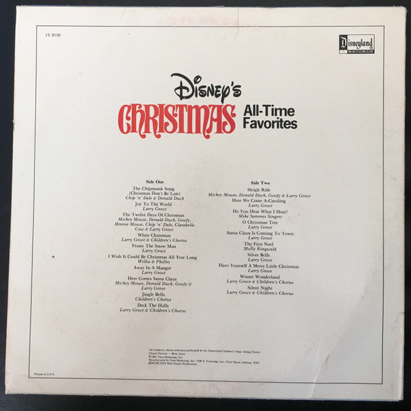The Disneyland Children's Sing-Along Chorus : Disney's Christmas All-Time Favorites (LP, Album, Club)
