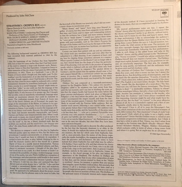 Igor Stravinsky : Conducts Oedipus Rex (LP, RE)