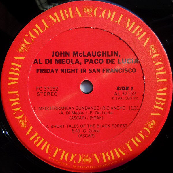 Al Di Meola / John McLaughlin / Paco De Lucía : Friday Night In San Francisco (LP, Album)