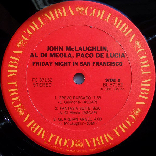 Al Di Meola / John McLaughlin / Paco De Lucía : Friday Night In San Francisco (LP, Album)