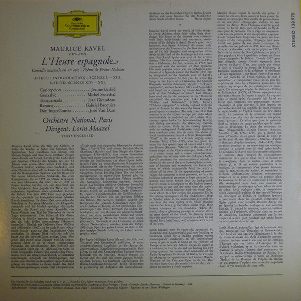 Maurice Ravel, Orchestre National De France • Lorin Maazel : L´Heure Espagnole  (LP, RP)