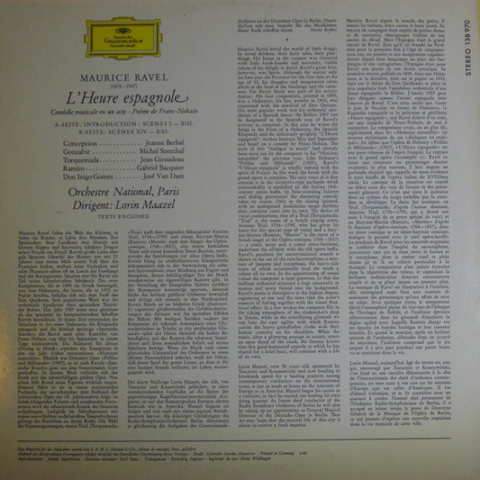 Maurice Ravel, Orchestre National De France • Lorin Maazel : L´Heure Espagnole  (LP, RP)