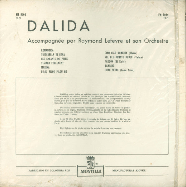 Dalida Accompagnée Par Raymond Lefèvre Et Son Grand Orchestre : Les Enfants Du Pirée De La Película De Jules Dassin "Nunca En Domingo" (LP, Comp, Mono)