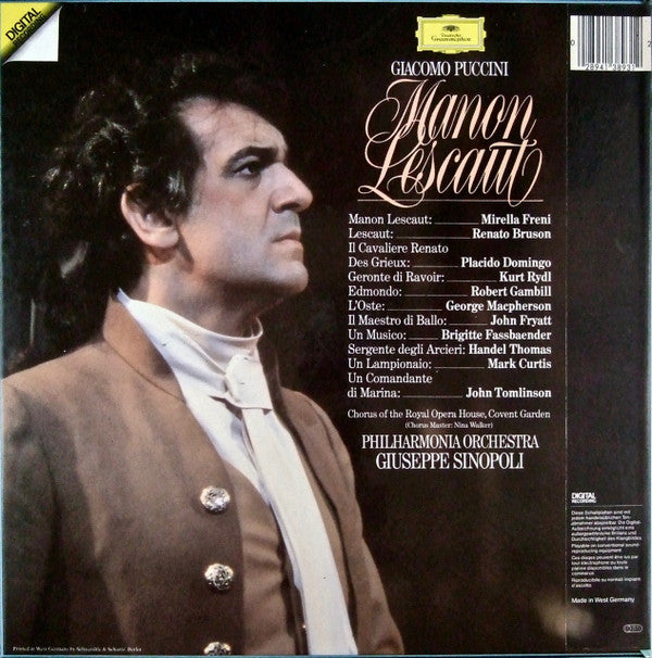 Giacomo Puccini – Mirella Freni ∙ Placido Domingo ∙ Renato Bruson ∙ Kurt Rydl ∙ Robert Gambill ∙ Chorus Of The Royal Opera House, Covent Garden ∙ Philharmonia Orchestra ∙ Giuseppe Sinopoli : Manon Lescaut (3xLP + Box)