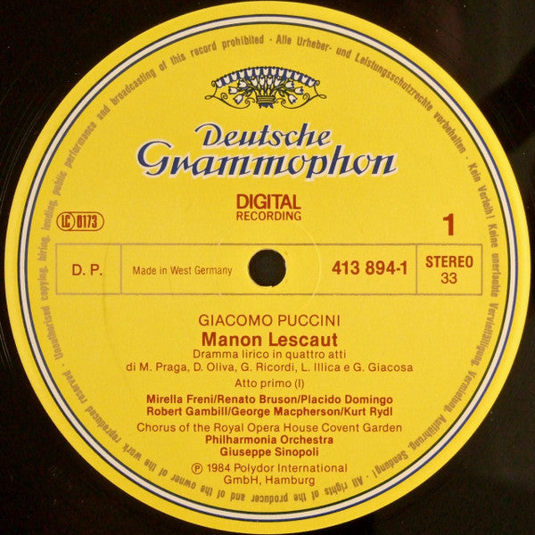 Giacomo Puccini – Mirella Freni ∙ Placido Domingo ∙ Renato Bruson ∙ Kurt Rydl ∙ Robert Gambill ∙ Chorus Of The Royal Opera House, Covent Garden ∙ Philharmonia Orchestra ∙ Giuseppe Sinopoli : Manon Lescaut (3xLP + Box)