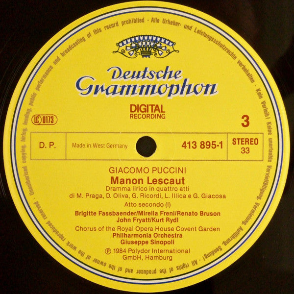 Giacomo Puccini – Mirella Freni ∙ Placido Domingo ∙ Renato Bruson ∙ Kurt Rydl ∙ Robert Gambill ∙ Chorus Of The Royal Opera House, Covent Garden ∙ Philharmonia Orchestra ∙ Giuseppe Sinopoli : Manon Lescaut (3xLP + Box)