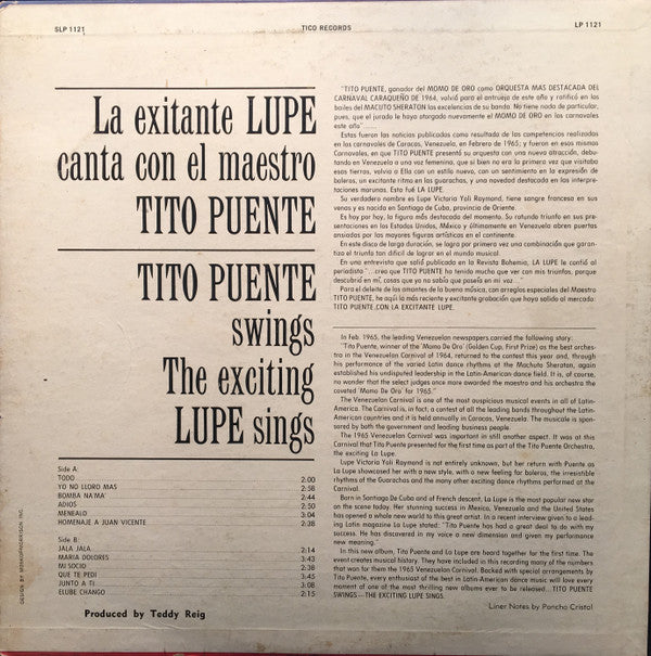 Tito Puente, La Lupe : Tito Puente Swings / The Exciting Lupe Sings = La Exitante Lupe Canta Con El Maestro Tito Puente (LP, Mono)