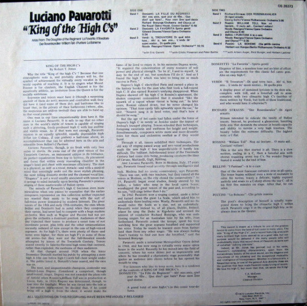 Luciano Pavarotti : King Of The High C's (LP, Comp, PR)