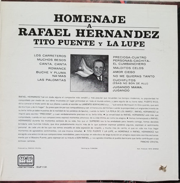 Tito Puente y La Lupe : Homenaje A Rafael Hernandez (LP, Album, Mono)