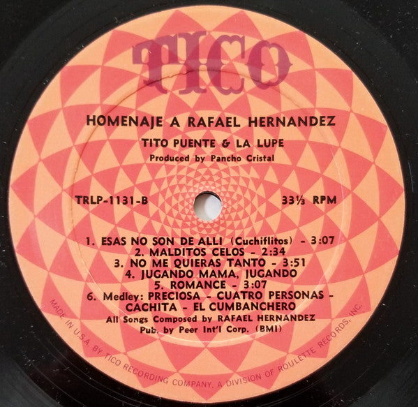 Tito Puente y La Lupe : Homenaje A Rafael Hernandez (LP, Album, Mono)