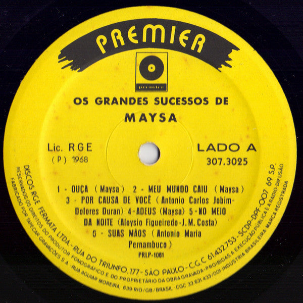 Maysa Matarazzo : Os Grandes Sucessos De Maysa (LP, Comp, RE)