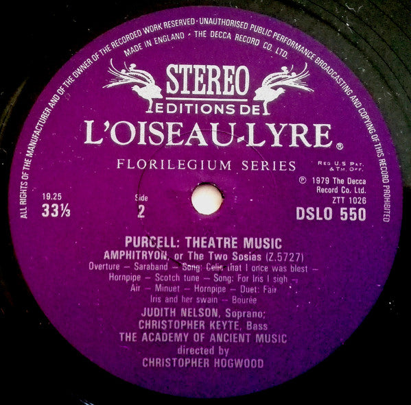 Henry Purcell - The Academy Of Ancient Music : Theatre Music Vol IV (The Virtuous Wife • The Old Bachelor • Amphitryon) (LP)
