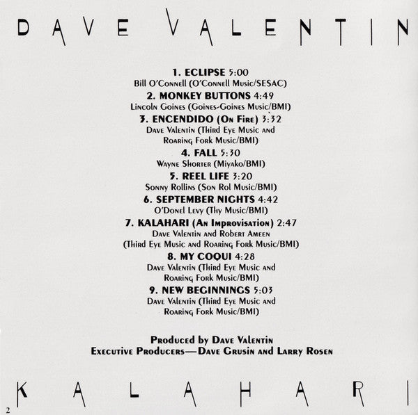 Dave Valentin : Kalahari (CD, Album, RE)