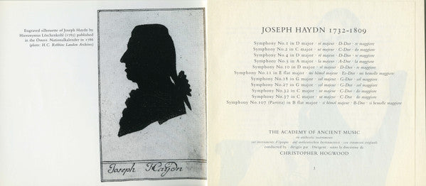 Joseph Haydn - The Academy Of Ancient Music, Christopher Hogwood : Symphonies c. 1757-60 / 1 2 4 5 10 11 18 27 32 37 107 / Volume 1 (3xCD, Album + Box, Sli)
