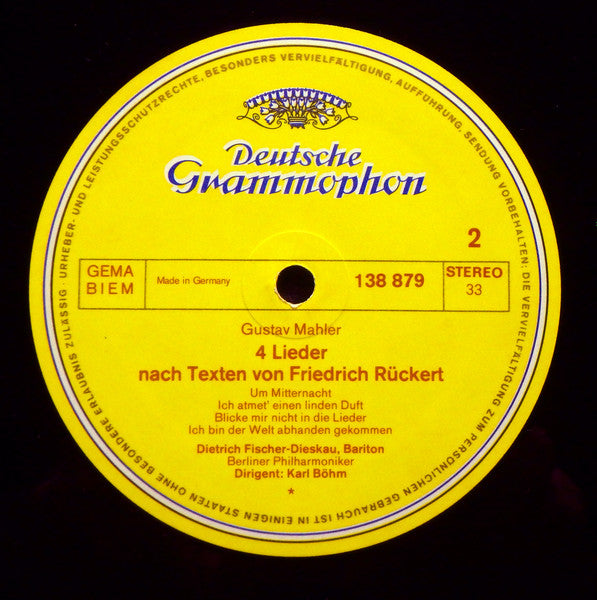 Gustav Mahler - Dietrich Fischer-Dieskau · Karl Böhm · Berliner Philharmoniker : Kindertotenlieder · 4 Rückert-Lieder (LP, RE)