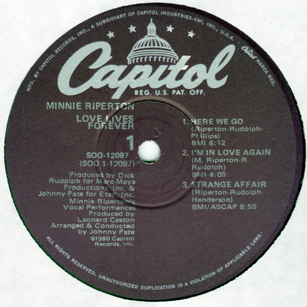 Minnie Riperton : Love Lives Forever (LP, Album, Win)