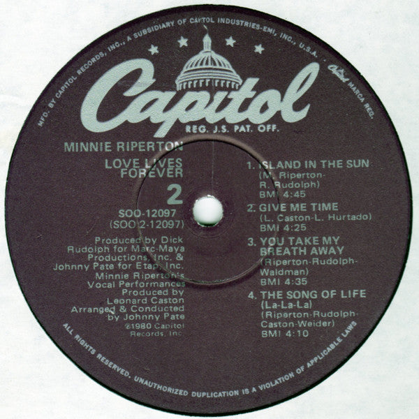 Minnie Riperton : Love Lives Forever (LP, Album, Win)