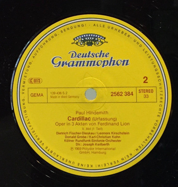 Paul Hindemith, Dietrich Fischer-Dieskau, Leonore Kirschstein, Donald Grobe, Karl Kohn, Kölner Rundfunk-Sinfonie-Orchester And Kölner Rundfunkchor, Joseph Keilberth : Cardillac (2xLP, RE, Gat)