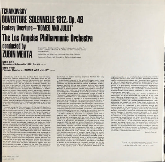 Zubin Mehta, Los Angeles Philharmonic Orchestra, Pyotr Ilyich Tchaikovsky - 1812 Overture / Romeo And Juliet vinyl record, LP (Near Mint (NM or M-)) | Lulo Records