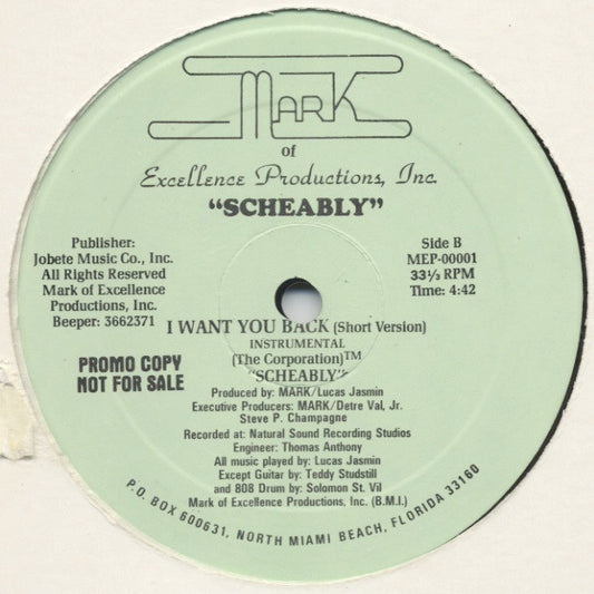 Scheably - I Want You Back vinyl record, 12" (Very Good Plus (VG+)) | Lulo Records