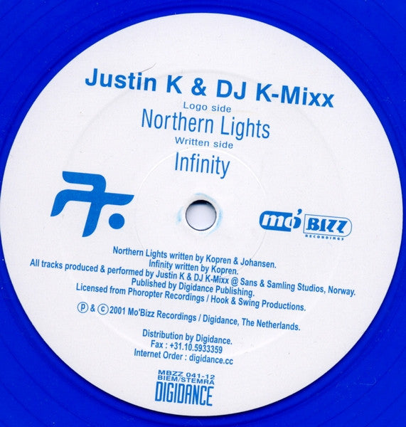 Justin K. & DJ K-Mixx : Northern Lights / Infinity (12", Blu)
