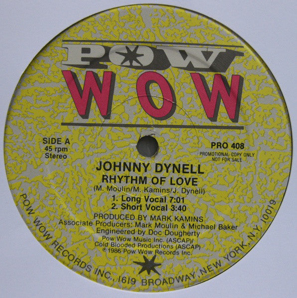 Johnny Dynell : Rhythm Of Love (12", Promo)