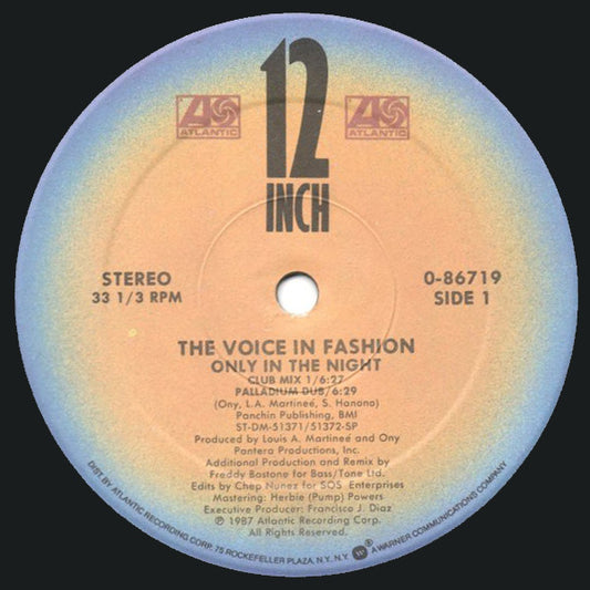The Voice In Fashion - Only In The Night vinyl record, 12" (Near Mint (NM or M-)) | Lulo Records
