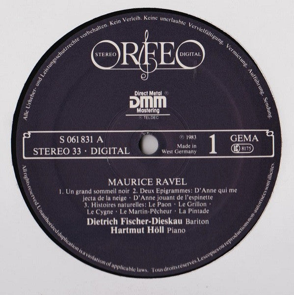 Maurice Ravel - Hartmut Höll Piano Dietrich Fischer-Dieskau : Mélodies ● Lieder (LP)