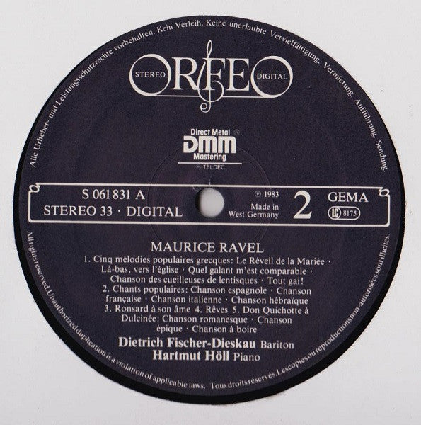 Maurice Ravel - Hartmut Höll Piano Dietrich Fischer-Dieskau : Mélodies ● Lieder (LP)
