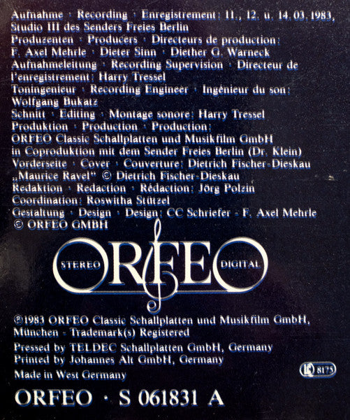 Maurice Ravel - Hartmut Höll Piano Dietrich Fischer-Dieskau : Mélodies ● Lieder (LP)