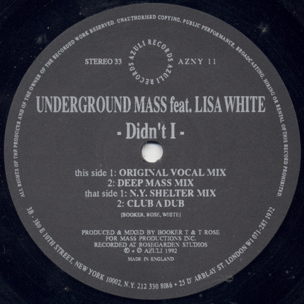 Underground Mass Feat. Lisa White : Didn't I (12")