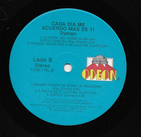 Dyango : Cada Dia Me Acuerdo Mas De Ti (LP, Album)