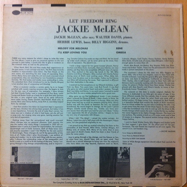 Jackie McLean : Let Freedom Ring (LP, Album, RP)