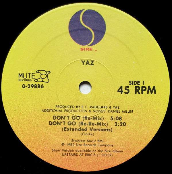 Yazoo : Don't Go - Re-Mixes (12", Single, P/Mixed, RP, Spe)