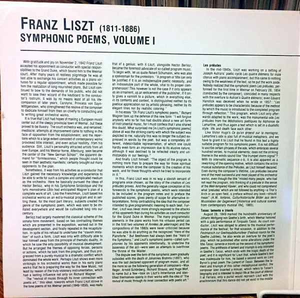 Franz Liszt /  Gewandhausorchester Leipzig, Kurt Masur : Symphonic Poems, Volume I (2xLP, Comp, RE, Gat)