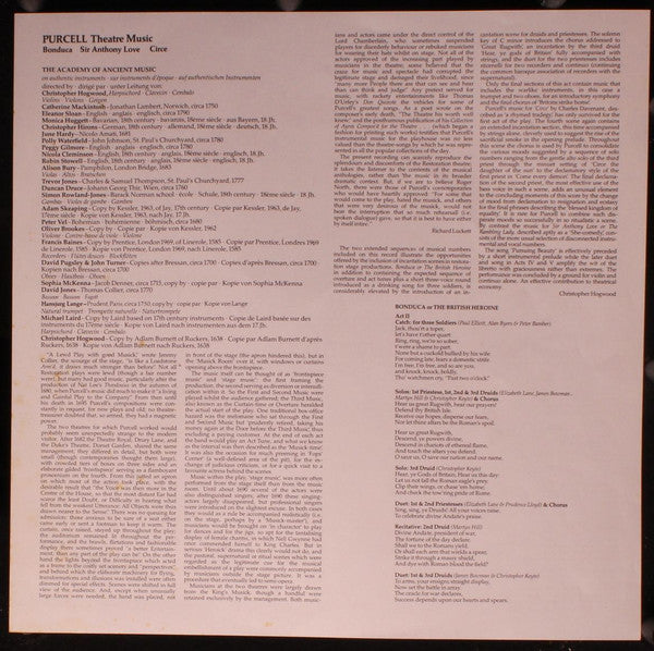 Henry Purcell - The Academy Of Ancient Music : Theatre Music Vol II (Bonduca • Sir Anthony Love • Circe) (LP)