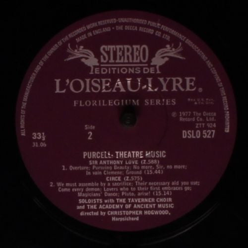 Henry Purcell - The Academy Of Ancient Music : Theatre Music Vol II (Bonduca • Sir Anthony Love • Circe) (LP)